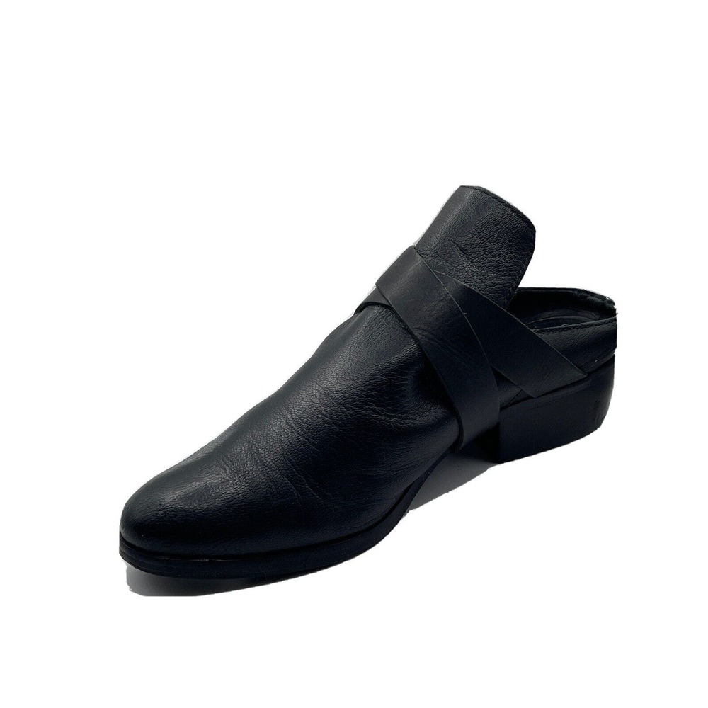 A7EIJE Kidskin Black Leather Mules Boots Size 8.5 39.5 Low Heel Slides $315+